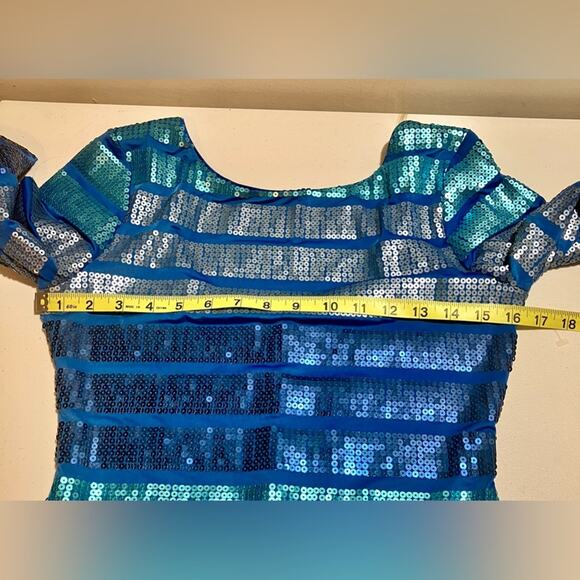 Hanukkah Bodycon Ombre Blue Sequin Striped Mini Dress 3/4 Sleeve Size M - Picture 4 of 10
